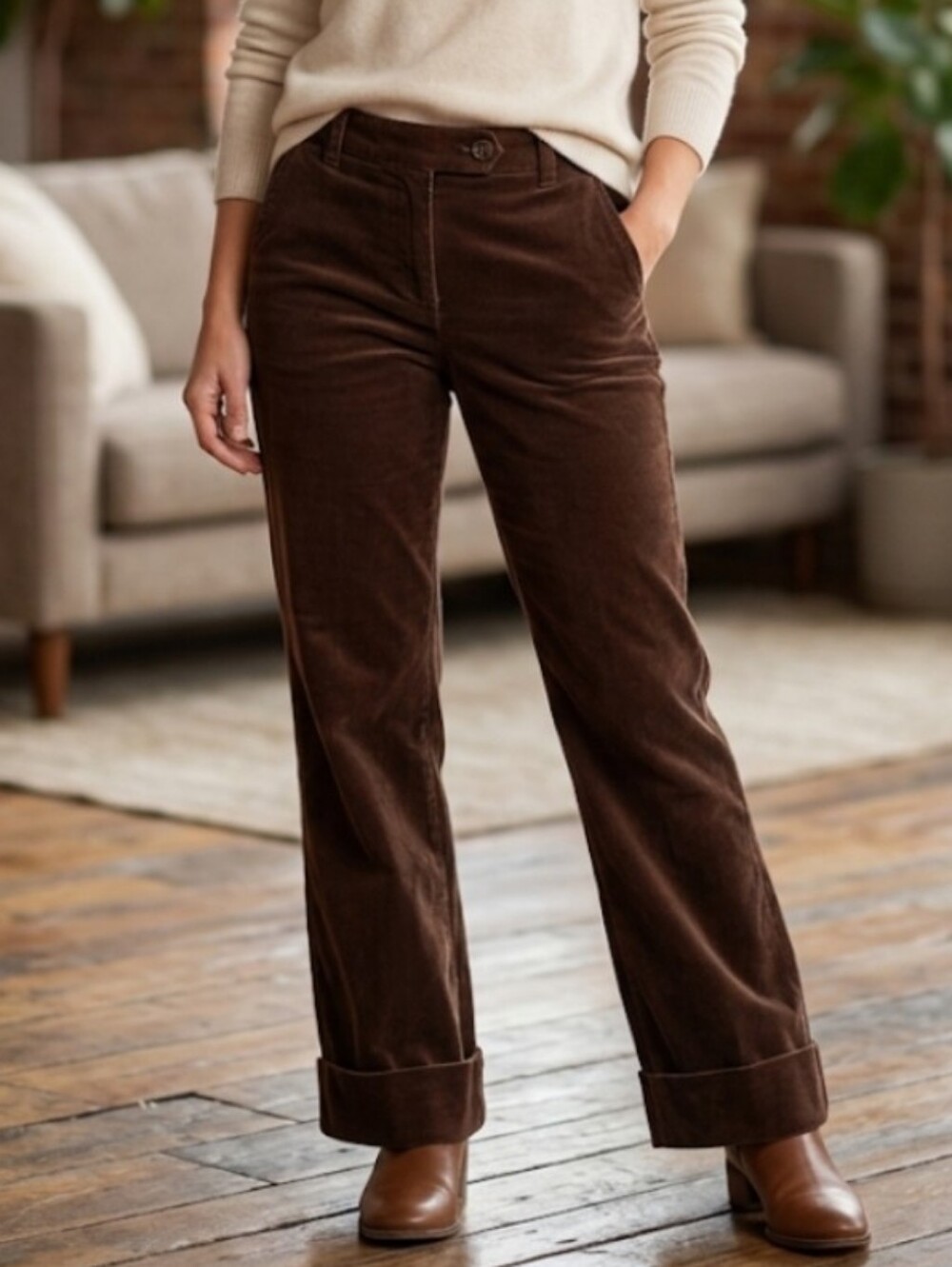 J. Crew Classic High Rise Brown Corduroy Y2K Cozy Fall Cuffed Wide Leg Pants